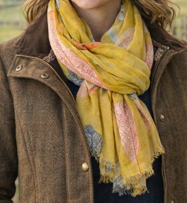 Mustard Multi Leaf Print Scarf