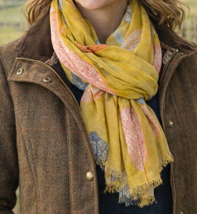 Mustard Multi Leaf Print Scarf