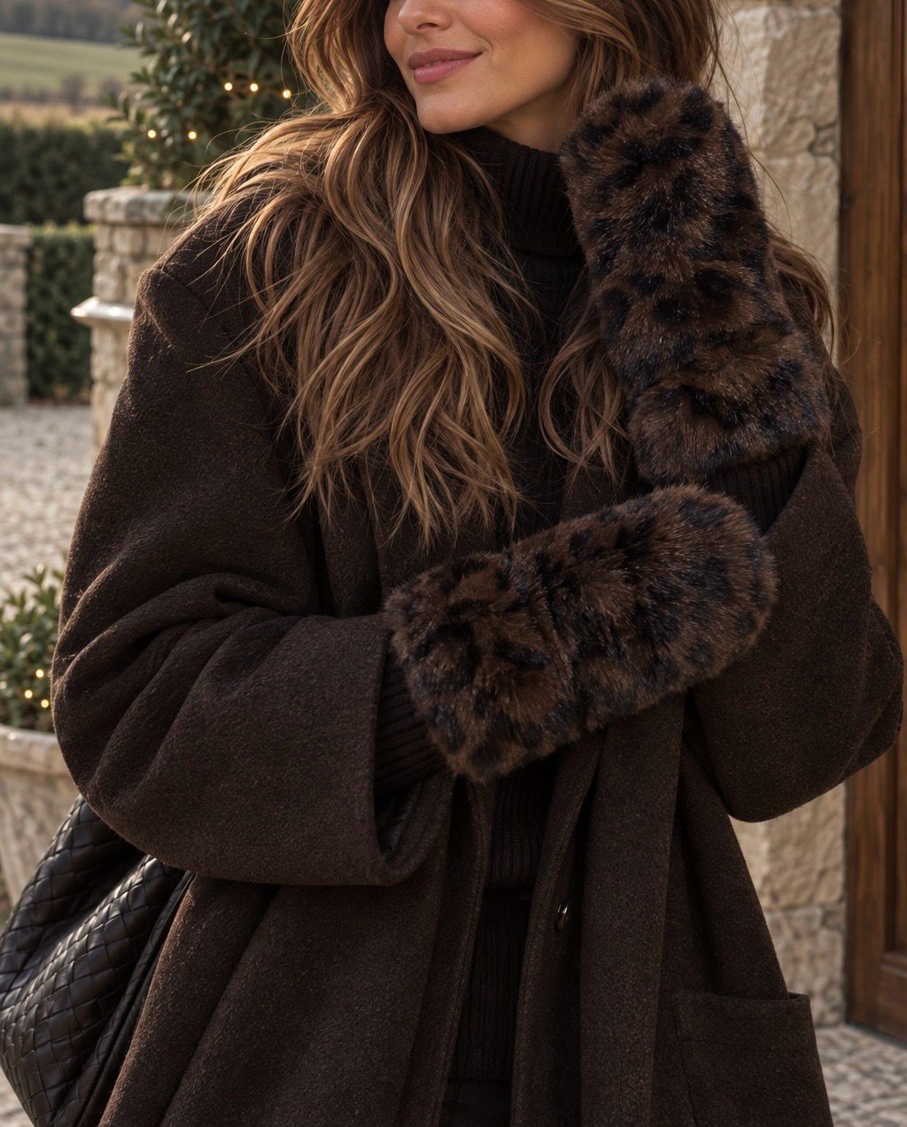 Faux Fur Mittens - Chocolate Leopard Print Faux Fur Mittens - Chocolate Leopard Print