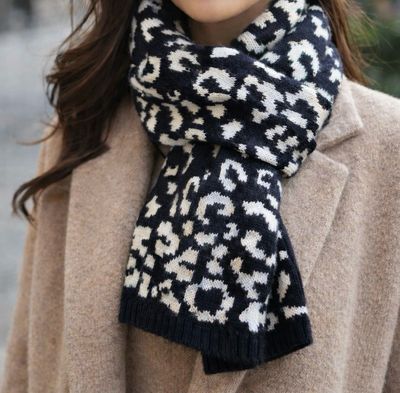 Knitted Style Black And White Leopard Scarf