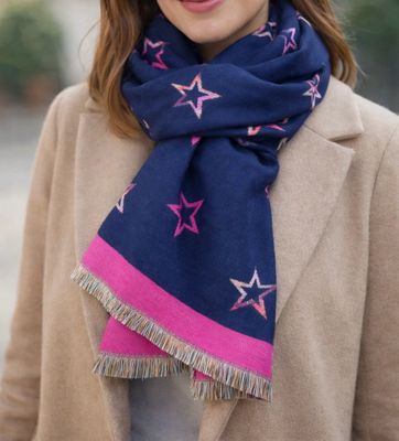 SPECIAL OFFER - Medium Weight Navy Pink Star Scarf