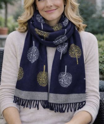 NEW! Reversible Navy And Mustard Tree Of Life Scarf NEW! Reversible Navy And Mustard Tree Of Life Scarf