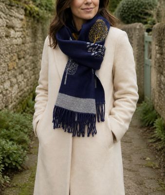 Reversible Navy And Mustard Tree Of Life Scarf Reversible Navy And Mustard Tree Of Life Scarf