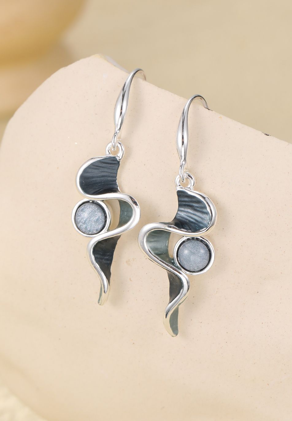 Blue Swirl Drop Hook Earrings