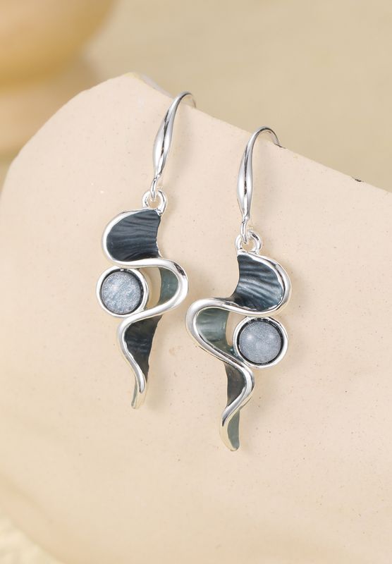 Blue Swirl Drop Hook Earrings