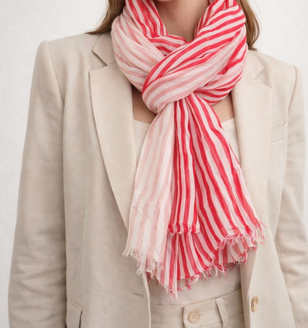 Red/ Coral Stripe Scarf
