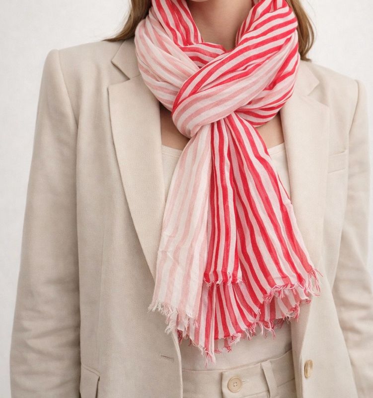 Red/ Coral Stripe Scarf