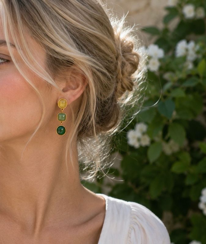 Gold Green Tone Drop Earrings