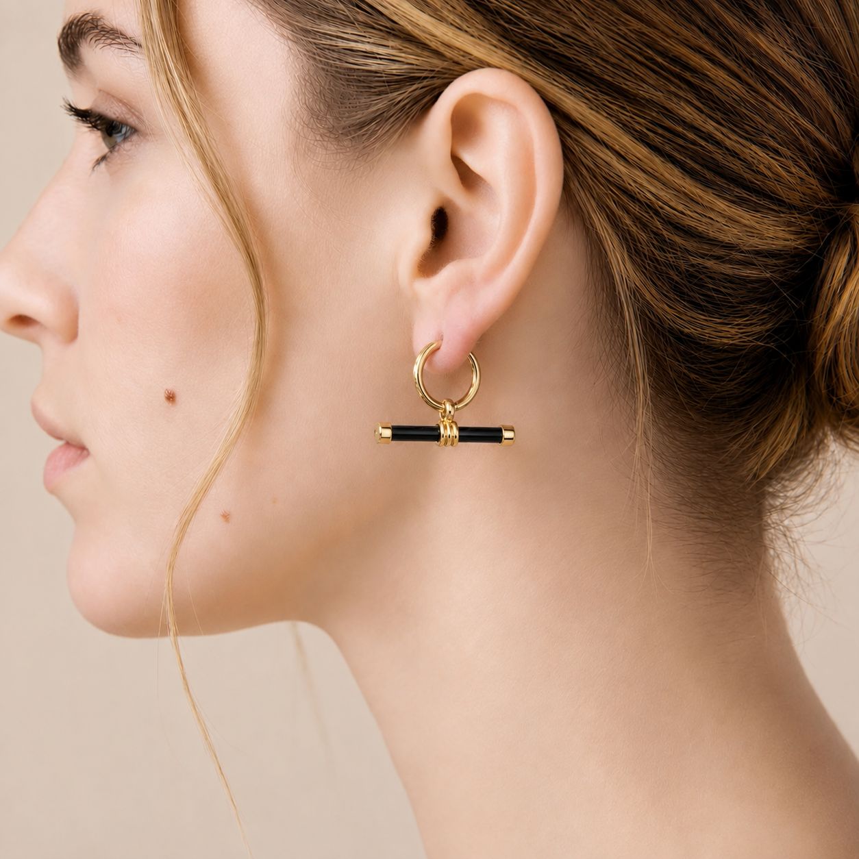 T-Bar Hoop Earrings - Gold And Black