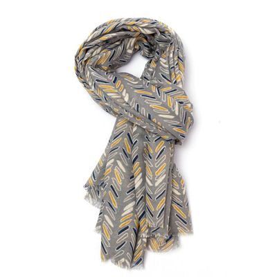 Grey And Mustard Patterned Scarf