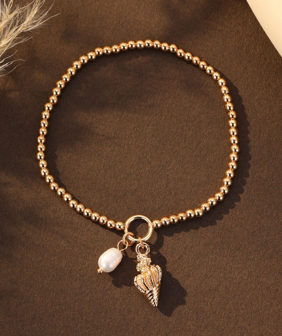Gold Faux Pearl Shell Bracelet