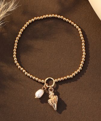 Gold Faux Pearl Shell Bracelet