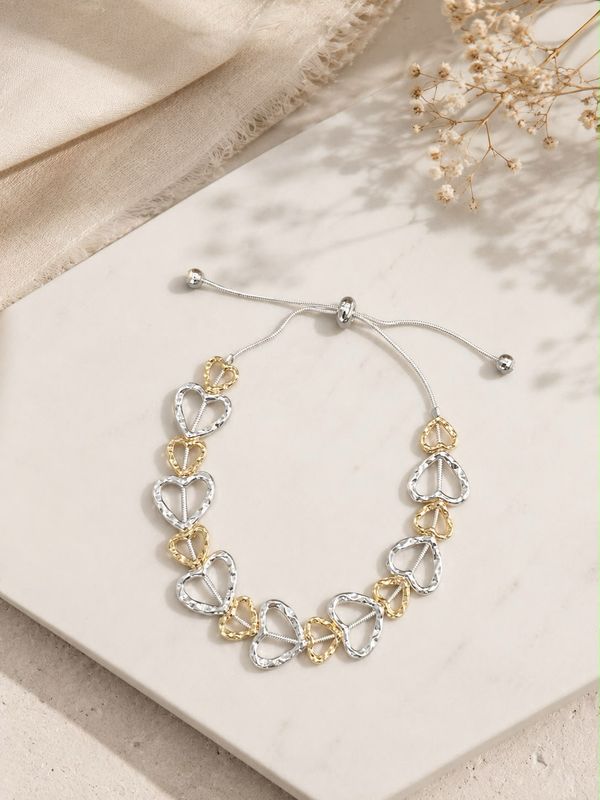 Silver And Gold Adjustable Heart Bracelet Silver And Gold Adjustable Heart Bracelet