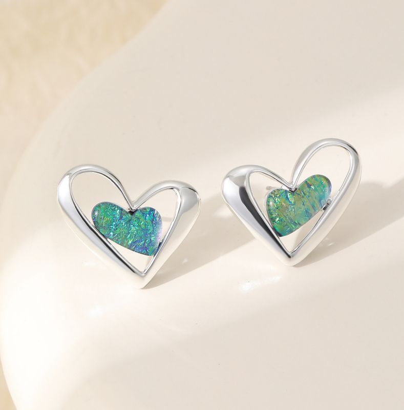 Blue/ Green Contemporary Heart Earrings