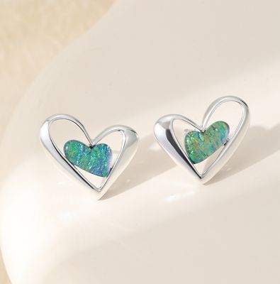 Blue/ Green Contemporary Heart Earrings