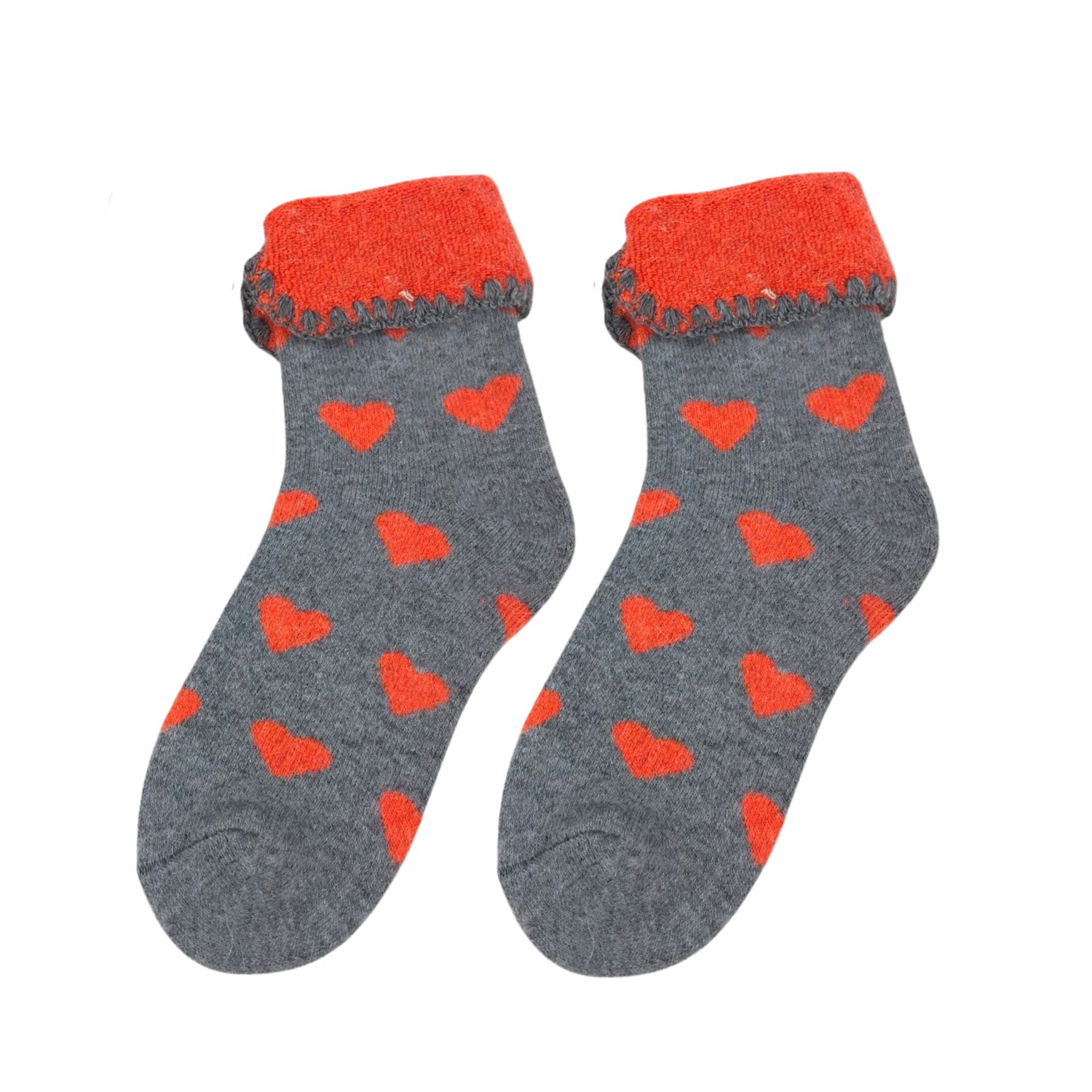 Neon Orange Heart Cosy Cuff Socks