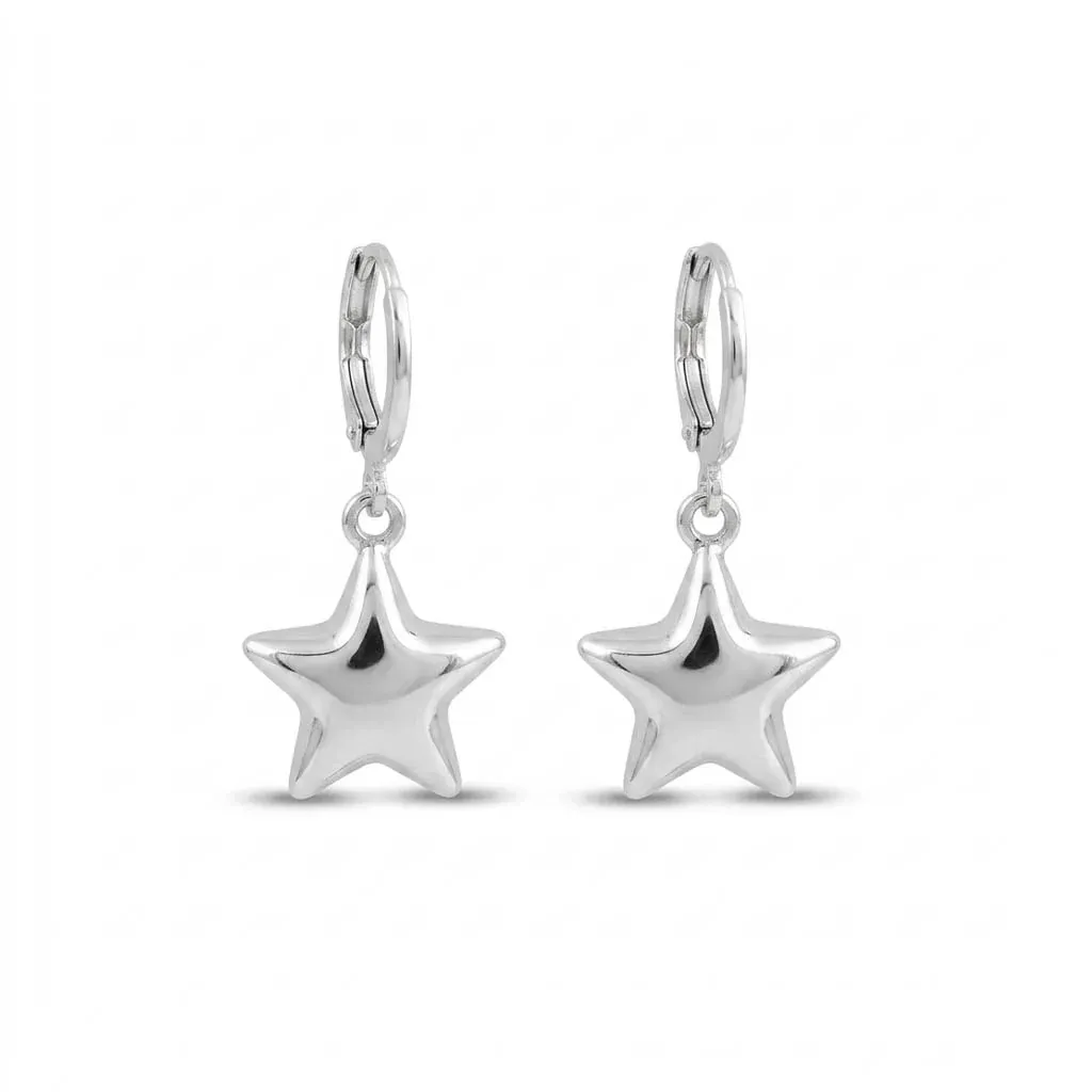Silver Solid Star Earrings
