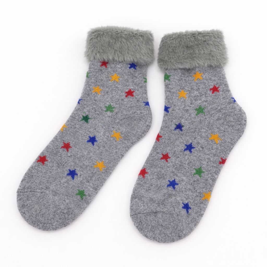 Faux Fur Cosy Cuff Socks Star - Multi