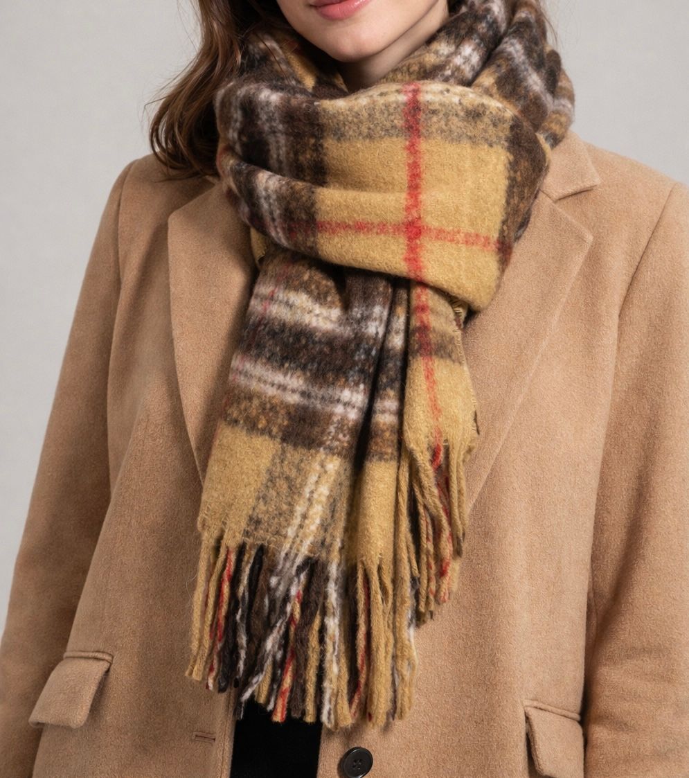 Chunky Check Scarf - Beige