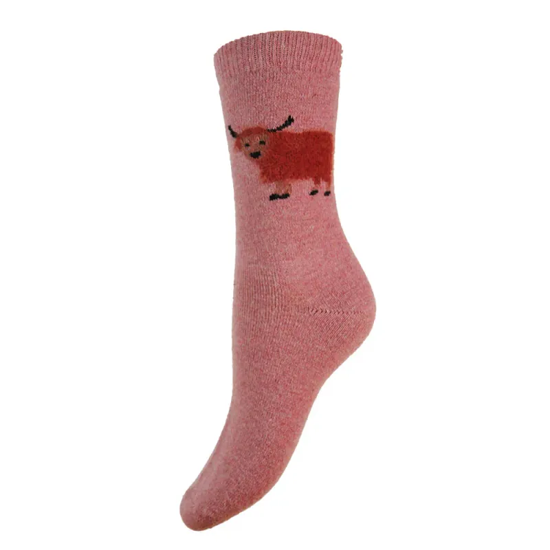 Highland Cow Pink Wool Blend Socks