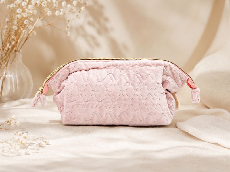 Pink Quilted Cosmetic Bag - Large Pink Quilted Cosmetic Bag - Large