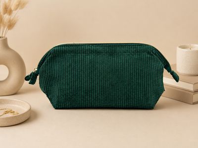 Dark Green Corduroy Cosmetic Bag - Large Dark Green Corduroy Cosmetic Bag - Large