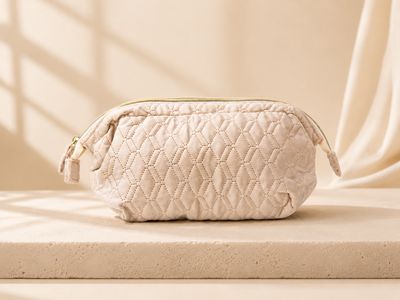 Cream Quilted Cosmetic Bag - Large