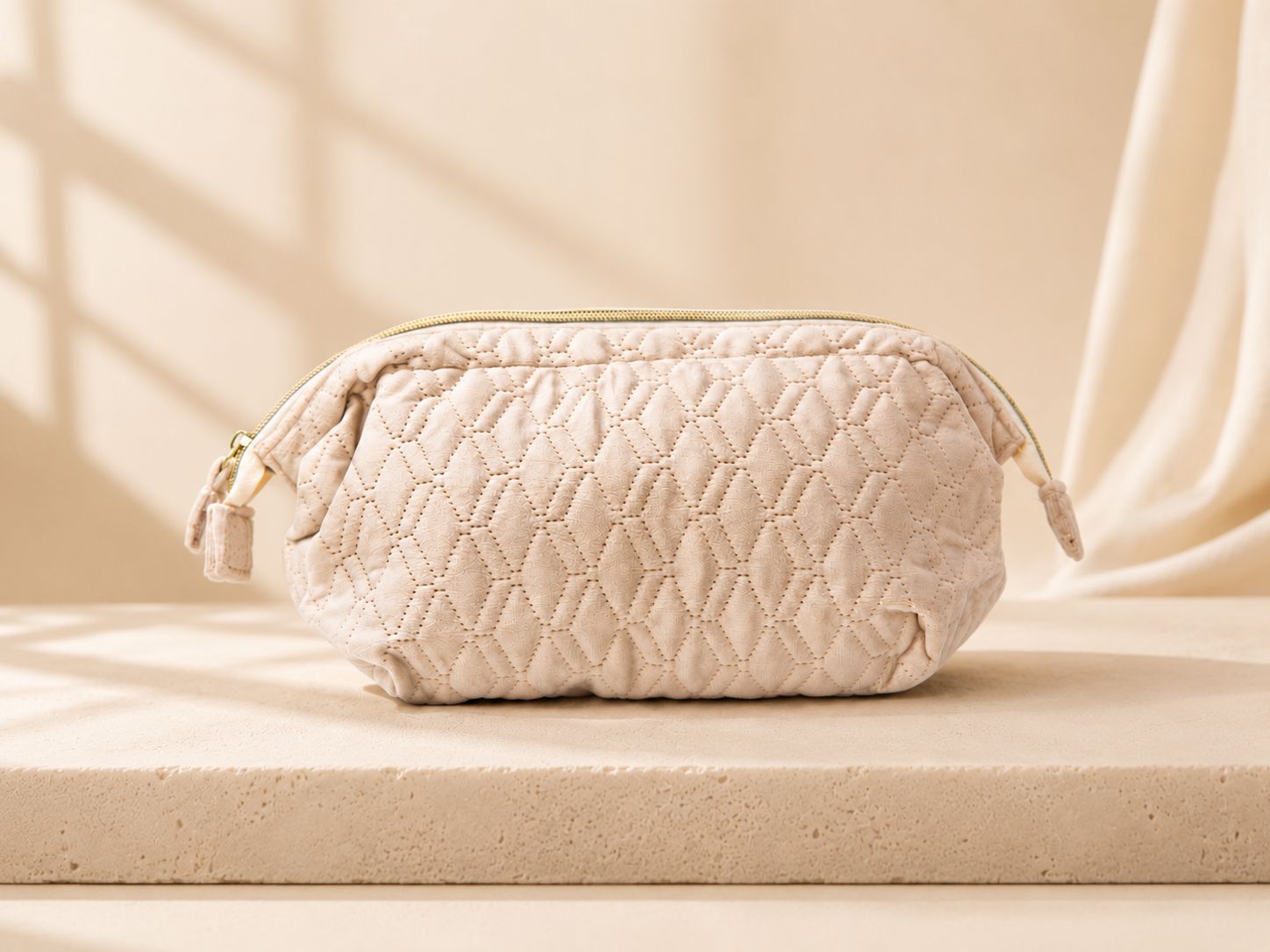 Cream Quilted Cosmetic Bag - Large Cream Quilted Cosmetic Bag - Large