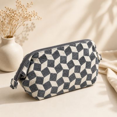 Grey Check Cosmetic Bag - Large Grey Check Cosmetic Bag - Large