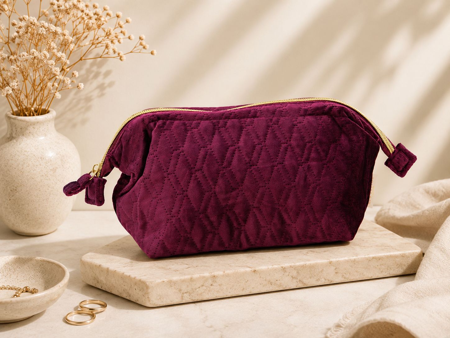 Berry Quilted Cosmetic Bag - Large Berry Quilted Cosmetic Bag - Large