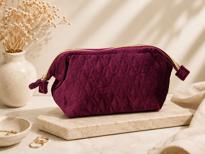 Berry Quilted Cosmetic Bag - Large Berry Quilted Cosmetic Bag - Large
