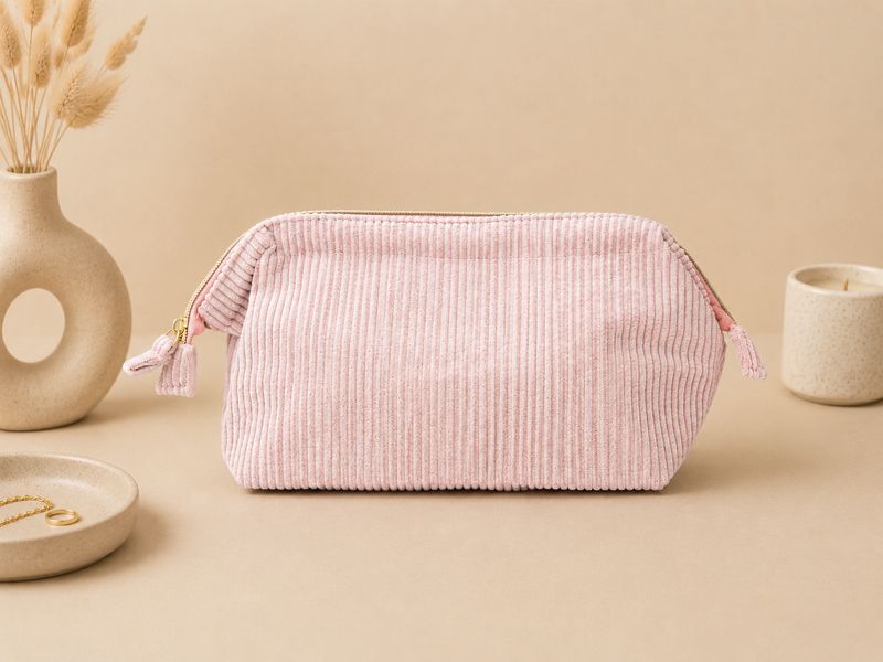 Pink Corduroy Cosmetic Bag - Large Pink Corduroy Cosmetic Bag - Large