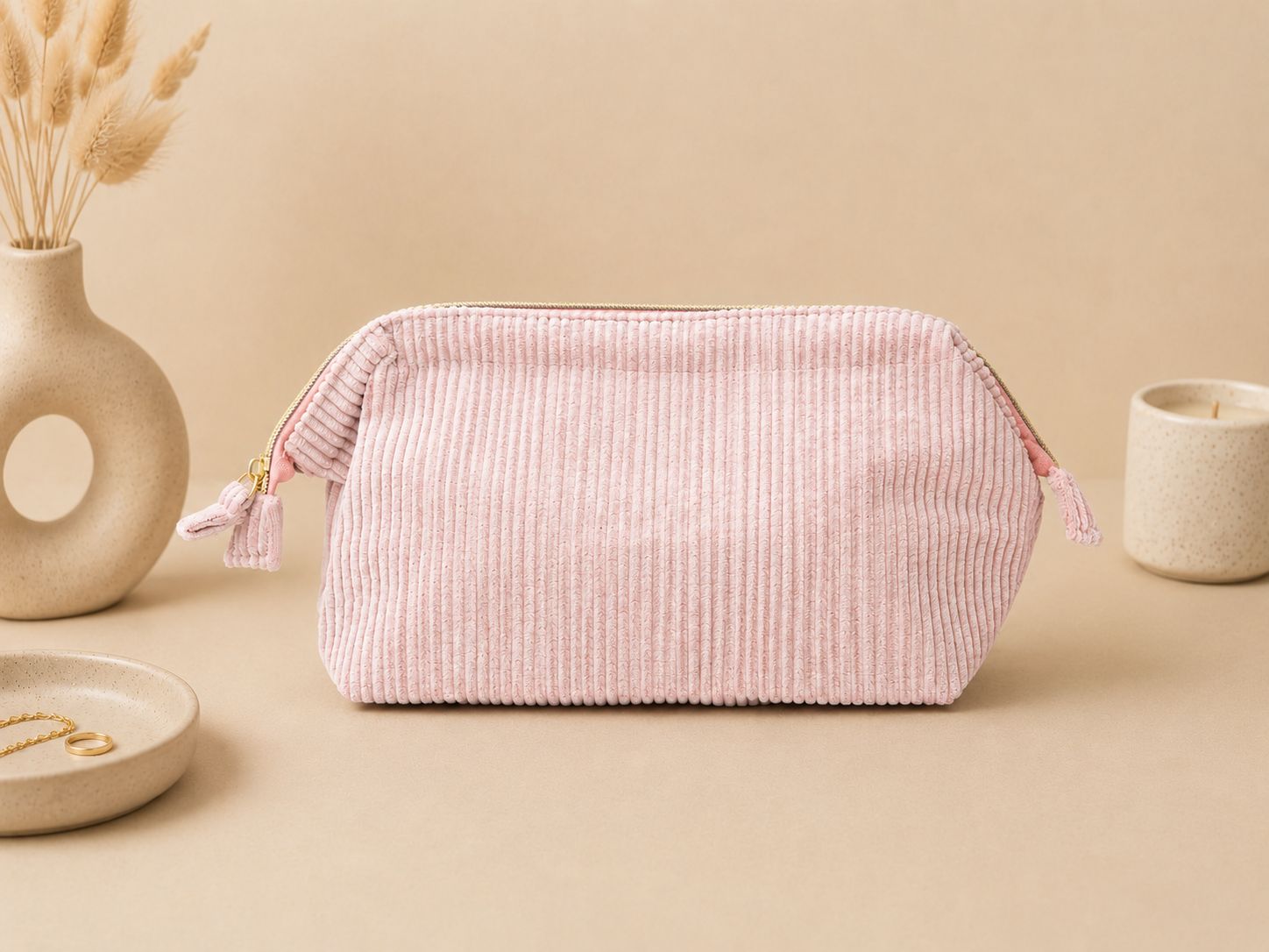 Pink Corduroy Cosmetic Bag - Large Pink Corduroy Cosmetic Bag - Large