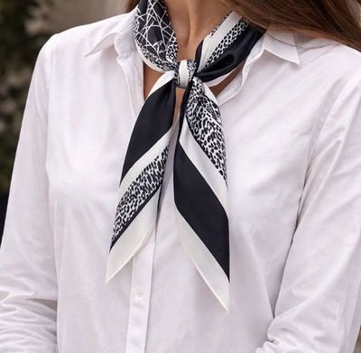Lightweight Square Scarf - Black And White Pattern