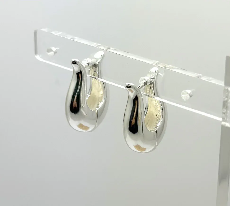 Chunky Hoop Drop Earrings - Silver