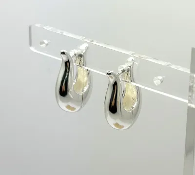 Chunky Hoop Drop Earrings - Silver