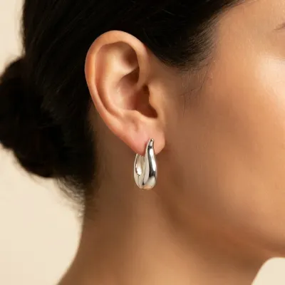 Chunky Hoop Drop Earrings - Silver