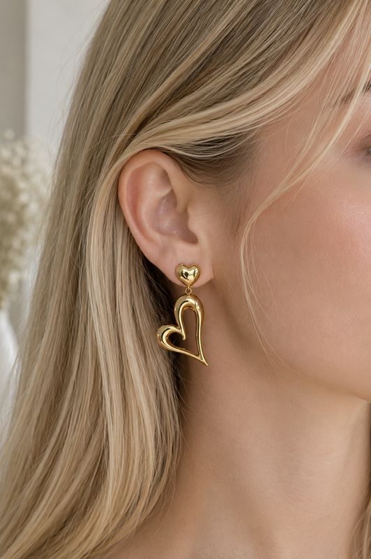 Gold Heart Drop Earrings