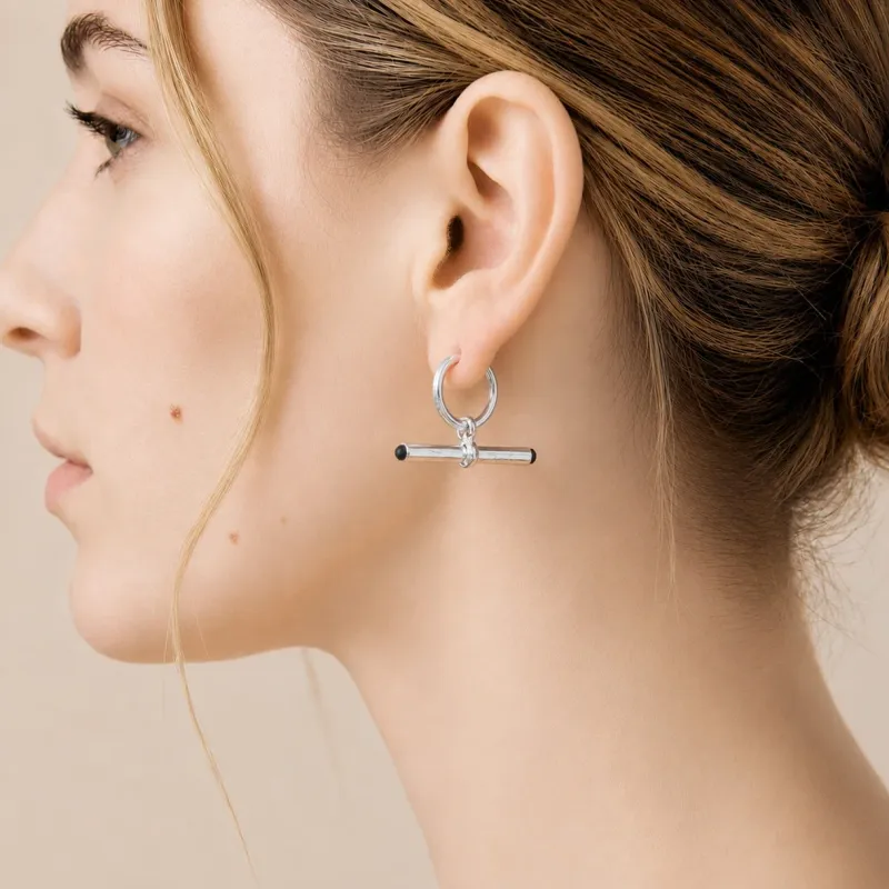 T-Bar Hoop Earrings - Silver T-Bar Hoop Earrings - Silver
