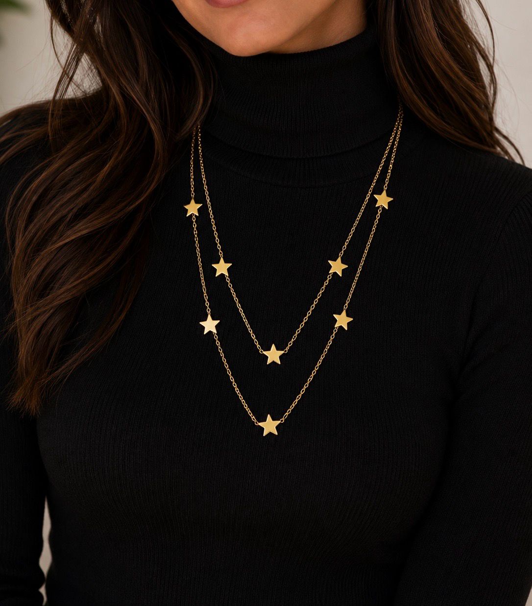 Stainless Steel Gold Plated Layered Star Necklace Stainless Steel Gold Plated Layered Star Necklace