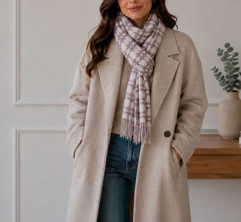 SPECIAL OFFER - Cream And Mauve Check Scarf SPECIAL OFFER - Cream And Mauve Check Scarf