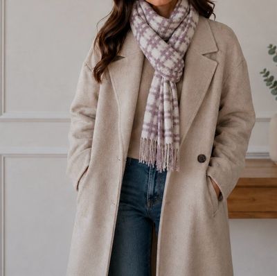 SPECIAL OFFER - Cream And Mauve Check Scarf