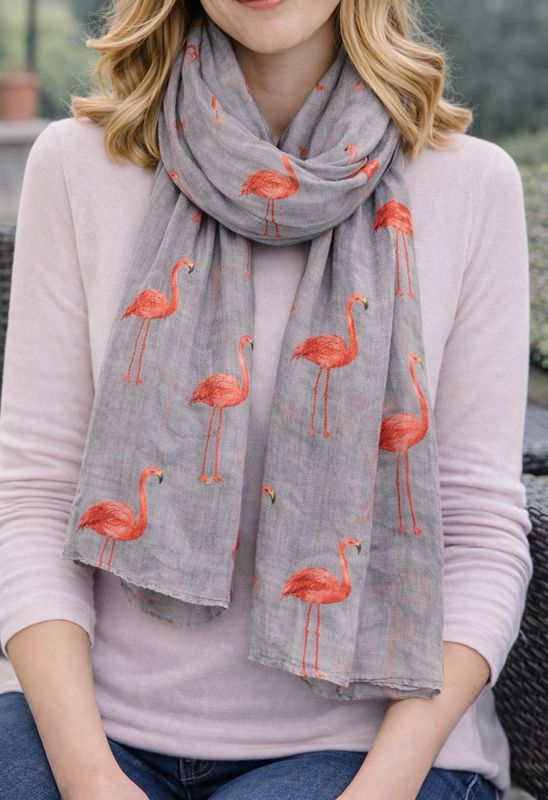 Flamingo Scarf - Grey