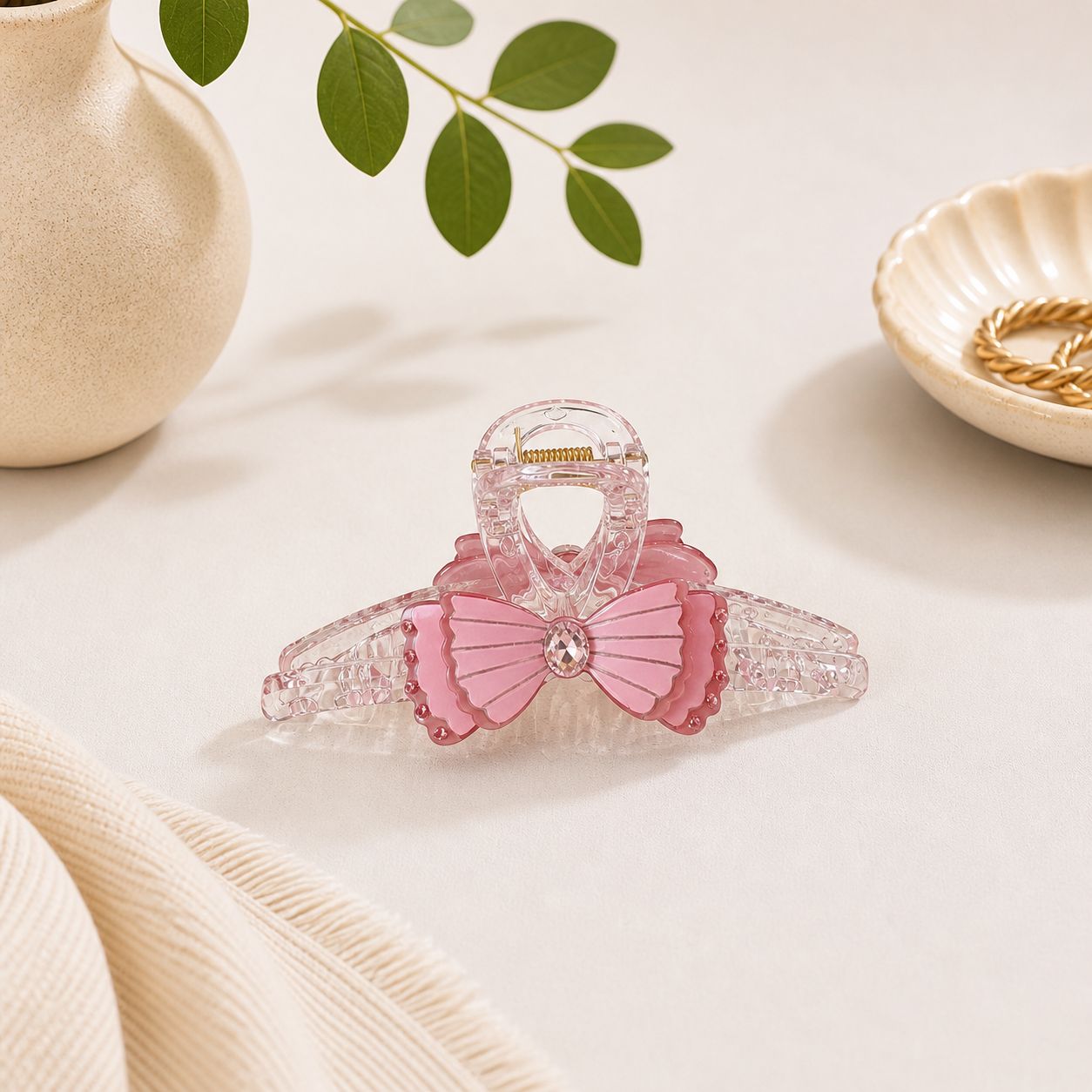 Pink Bow Hair Claw Clip