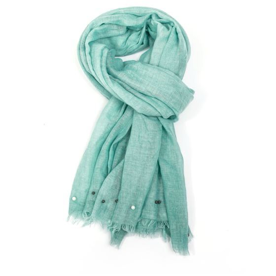 Faux Pearl Border Scarf - Turquoise