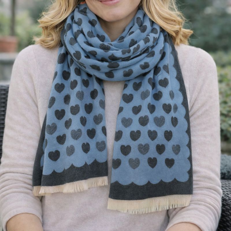 SPECIAL OFFER - Medium Weight Blue And Grey Heart Scarf