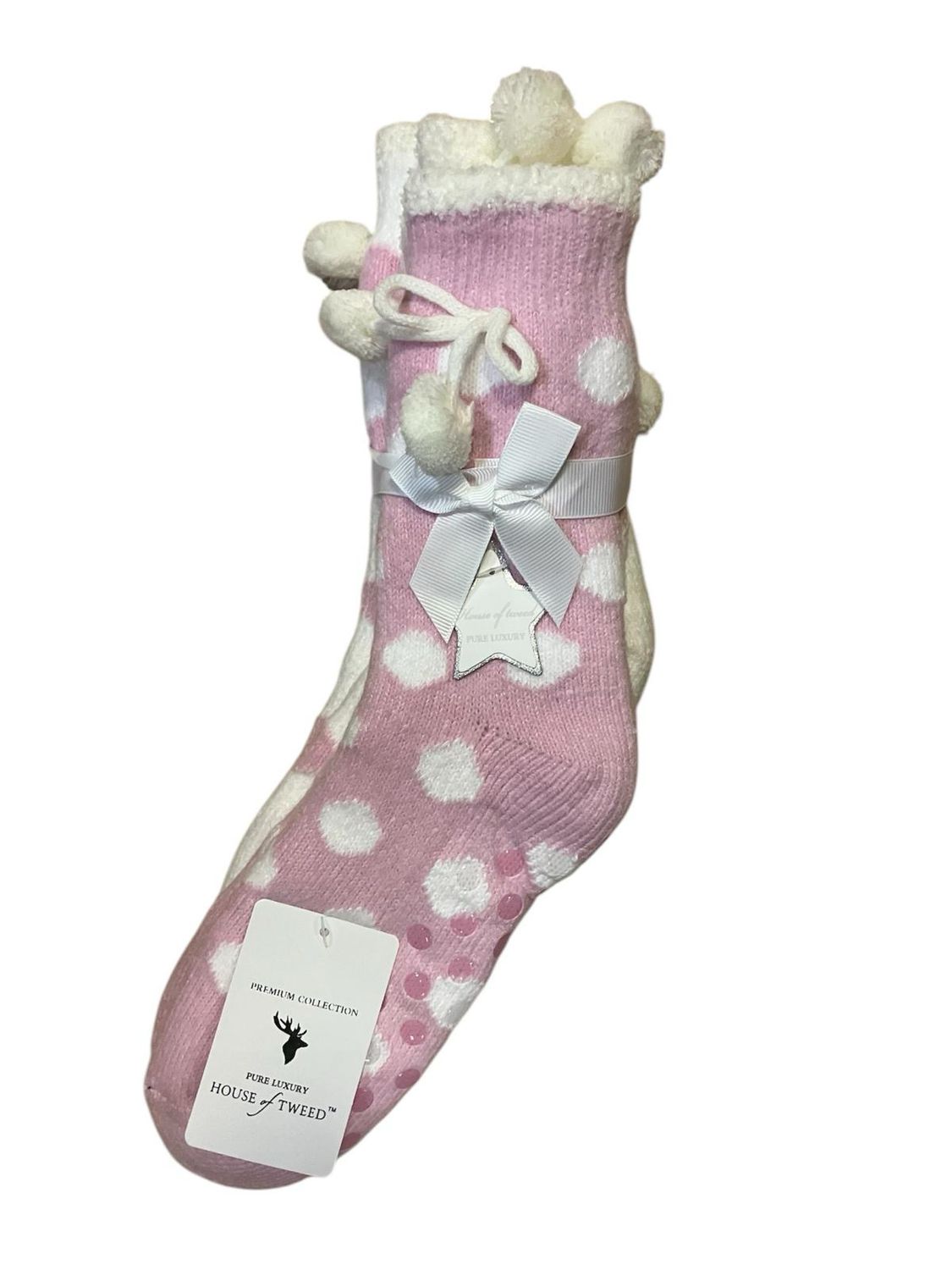Luxury Twin Pack Slipper Socks - Pink Spot