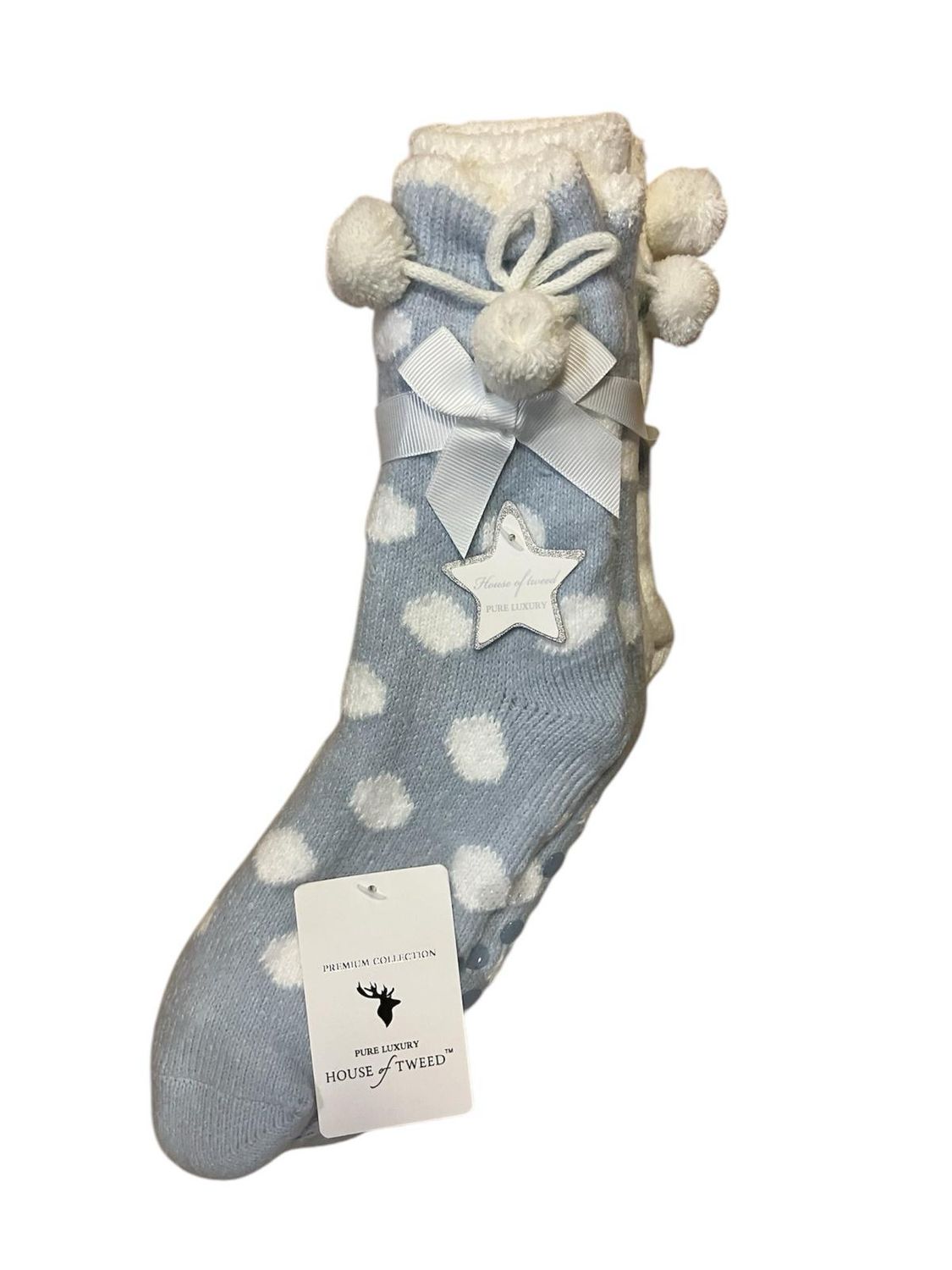Luxury Twin Pack Slipper Socks - Blue Spot