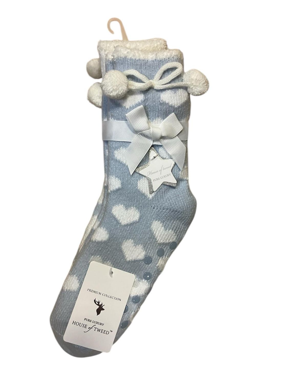 Luxury Twin Pack Slipper Socks - Blue Heart