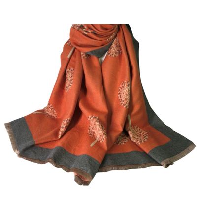 Medium Weight Tree Of Life Scarf - Orange With Grey Border Medium Weight Tree Of Life Scarf - Orange With Grey Border